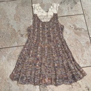 Free People Sleeveless Knit with White Crochet Pattern Mini Dress Size Small